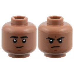 Minifigure, Head Dual Sided Black Eyebrows, Reddish Brown Chin Dimple, Grin / Frown Pattern: {умерено кафяв}