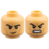 Minifigure, Head Dual Sided Black Eyebrows, Medium Nougat Cheek Lines and Chin Dimple, Raised Eyebrow Right / Fierce Open Mouth Scowl with Teeth Pattern: {умерен тан}