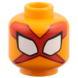 Minifigure, Head Alien Large White Eyes with Black Borders, Red X-Shaped Mask with Dark Red Trim Pattern: {ярко оранжев}