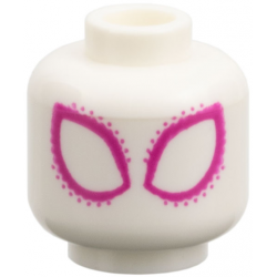 Minifigure, Head Alien Large Magenta Eyes and Dots Pattern: {бял}