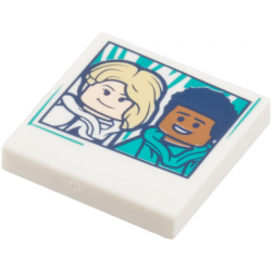 Tile 2 x 2 with Polaroid Photo with Gwen Stacy and Miles Morales Minifigures Pattern: {бял}