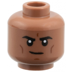 Minifigure, Head Black Eyebrows, Reddish Brown Cheek Lines and Chin Dimple, Slight Grin Pattern: {умерено кафяв}