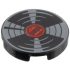 Tile, Round 2 x 2 with Bottom Stud Holder with Vinyl Record with Red and Dark Red Label and Dark Silver Highlights Pattern: {черен}