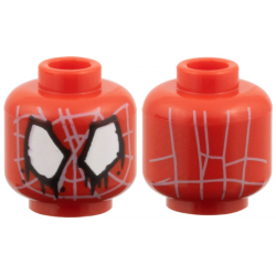 Minifigure, Head Alien with Spider-Man Light Bluish Gray Webbing, Large Irregular White Eyes with Black Borders and Paint Drips Pattern: {ярко червен}