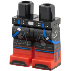 Hips and Legs with Molded Red Lower Legs / Boots and Printed Blue Suspenders, Silver Buckles and Safety Pins, Dark Bluish Gray Webs, Spider, and Head with Mohawk Pattern: {черен}