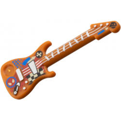 Minifigure, Utensil Musical Instrument, Guitar Electric with Silver Strings, Bridge, and Output Jack, Red and Blue Spider-Man Head, Black and Tan Checkered Pattern: {тъмно оранжев}