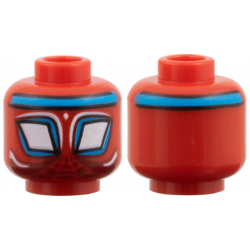 Minifigure, Head Alien with Spider-Man Large White Diamond Eyes with Dark Azure Borders and Headband, Webbing and Highlights on Dark Red Background Pattern: {ярко червен}