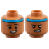 Minifigure, Head Dual Sided Dark Azure Headband, Black Eyebrows, Lopsided Open Mouth Grin / Firm Gritted Teeth Pattern: {сиена кафяво}