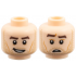 Minifigure, Head Dual Sided Dark Brown Eyebrows, Medium Nougat Cheek Lines, Dark Tan Stubble, Lopsided Open Mouth Grin / Confused with Raised Eyebrow Right Pattern: {светло нуга}