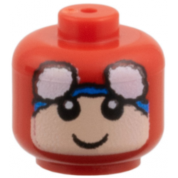 Minifigure, Baby / Toddler Head with Neck with Pulled Up Spider-Man Mask with White Eyes and Blue Hem, Light Nougat Face with Grin Pattern: {ярко червен}