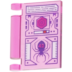 Minifigure, Utensil Book Cover with Tablet Screen, Dark Purple Spider and Lines, Magenta '42' and Hexagon, White Trim Pattern: {прозрачен умерено червеникаво виолетов}