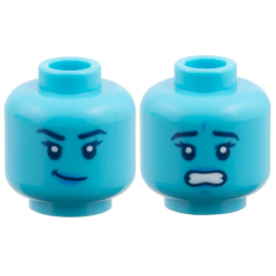 Minifigure, Head Dual Sided Female, Black Eyebrows, Dark Azure Lips, Lopsided Grin / Scared Open Mouth with Teeth Pattern: {умерено небесносин}
