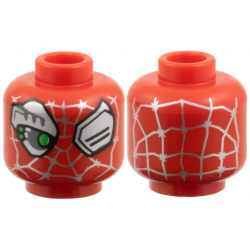 Minifigure, Head Alien Silver Webbing, Eyes and Cyborg Eyepiece, Bright Green Eye Sensors Pattern: {ярко червен}