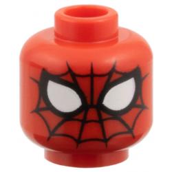 Minifigure, Head Alien with Spider-Man Black Webbing Simple, Large White Eyes with Black Borders Pattern: {ярко червен}