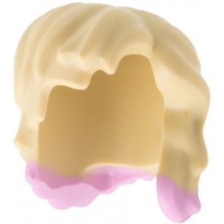 Minifigure, Hair Female Mid-Length with Part over Left Shoulder with Molded Bright Pink Tips Pattern: {тухлено жълт}