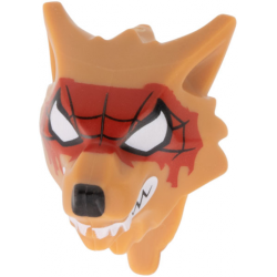 Minifigure, Head, Modified Wolf, Smooth Hair and Brow with Black Nose, Large White Eyes, Teeth and Fangs, Red Spider Web Mask Pattern: {умерен нуга}