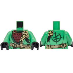 Torso Tunic with Dark Green Hems, Dark Red Shirt, Dark Tan Strap, Gold Dragon Head, Ninjago Logogram Letter L on Back Pattern / Bright Green Arms / Black Hands: {ярко зелен}