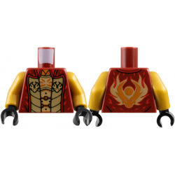Torso Vest with Dark Tan Lapels over Gold Breastplate, Dragon Logos Pattern / Pearl Gold Arms / Black Hands: {нов тъмно червен}
