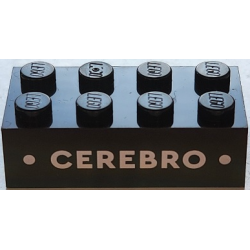 Brick 2 x 4 with White 'CEREBRO' and Dots Pattern: {черен}