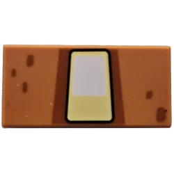 Tile 1 x 2 with White and Bright Light Yellow Trapezoid with Black Outline, Dark Orange Border and Spots Pattern (Minecraft Great Hog Eye): {умерен нуга}