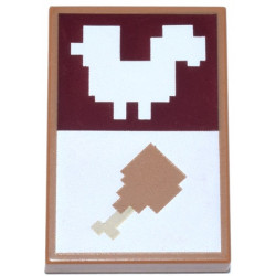 Tile 2 x 3 with Pixelated White Chicken Silhouette on Dark Red Background and Chicken Leg with Tan Bone Pattern: {умерен нуга}