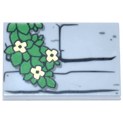 Tile 2 x 3 with Black Stone Contours and Vine with Bright Green Leaves and Bright Light Yellow Flowers Pattern (Minecraft Iron Golem Torso): {умерено каменно сив}
