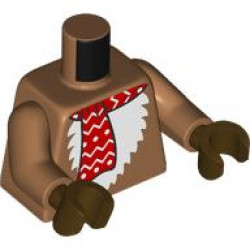 Torso with White Fur and Red Scarf with Dots and Zigzag Lines, Tail on Back Pattern / Medium Nougat Arms / Dark Brown Hands: {умерен нуга}