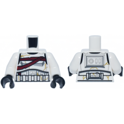 Torso SW Armor Stormtrooper, Simplified Armor with Shoulder Belts, Dark Red Bandages Around Chest, Gold Cracks Pattern / White Arms / Black Hands: {бял}