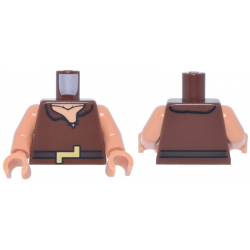 Torso Tunic with Crooked Collar and Black Laces, Dark Brown Belt with Gold Buckle, Nougat Neck with Collarbone Pattern / Nougat Arms / Nougat Hands: {червеникаво-кафяв}