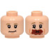Minifigure, Head Dual Sided Dark Tan Eyebrows, Medium Nougat Chin Dimple, Slight Grin / Eating with Reddish Brown Chocolate Around Mouth Pattern: {светло нуга}