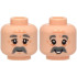 Minifigure, Head Dual Sided Dark Bluish Gray Bushy Eyebrows and Thick Moustache, Medium Nougat Forehead Lines and Dimples, Grin / Open Mouth Smile with Teeth Pattern: {светло нуга}