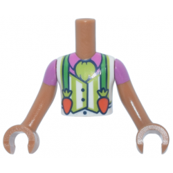 Torso Mini Doll Boy Lime and White Striped Vest over Dark Pink Shirt, Bright Green Suspenders with Carrot Clasps Pattern, Medium Nougat Arms with Hands with Dark Pink Short Sleeves: {умерен нуга}