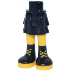 Mini Doll Hips and Skirt Layered with Molded Yellow Legs and Printed Black Boots with Laces Pattern - Thin Hinge: {черен}