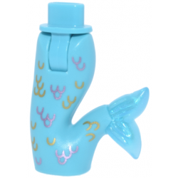 Mini Doll Hips and Mermaid / Merman Tail Assembly with Molded Satin Trans-Light Blue Caudal Fin and Printed Gold and Metallic Pink Scales Pattern: {умерено небесносин}