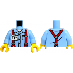 Torso Shirt with Collar, Buttons and Pocket, Red Suspenders with Silver Buckles, White Undershirt, ID Badge Pattern / Bright Light Blue Arms / Yellow Hands: {светло кралско син}