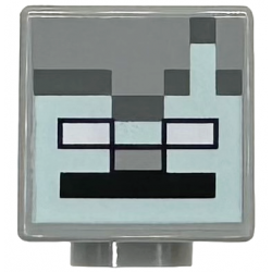 Minifigure, Head, Modified Cube with Pixelated Light Aqua Face with Nose, Dark Bluish Gray Outline, White Eyes, Black Mouth Pattern: {умерено каменно сив}