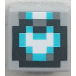 Minifigure, Head, Modified Cube with Pixelated Black, Dark Bluish Gray, Medium Azure and White Helmet Pattern (Minecraft Space Sentinel): {умерено каменно сив}