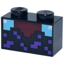 Brick 1 x 2 with Minecraft Pixelated Enchanting Table, Dark Red, Medium Azure and White with Dark Purple Squares Pattern: {черен}