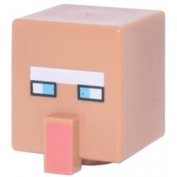 Minifigure, Head, Modified Cube Tall with Raised Rectangle with Pixelated White Unibrow, Medium Azure Eyes, and Coral Nose Pattern (Minecraft Santa Villager): {нуга}