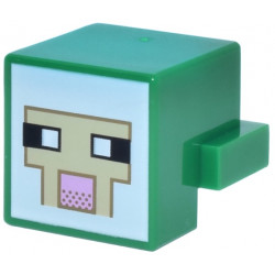 Creature Head Pixelated with Black and White Eyes, Bright Pink Nose, Tan Face with Dark Tan Outline on White Background Pattern (Minecraft Sheep): {тъмно зелен}