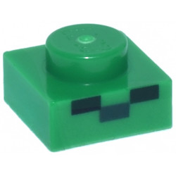 Plate 1 x 1 with 1 Dark Green and 2 Black Rectangles Pattern (Minecraft Micromob Zombie Face): {тъмно зелен}