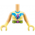 Torso Mini Doll Girl Bright Light Yellow Superhero Costume, Dark Azure Collar and Stripe, Dark Pink Lightning Exclamation Mark, Lime Utility Belt Pattern, Medium Tan Arms with Bright Light Yellow Hands / Gloves: {умерен тан}