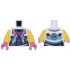 Torso Female Cropped Jacket Open with Zipper, Dark Pink Lapels and Buckles over Dark Blue and Metallic Pink Top, Hourglass on Back Pattern / Yellow Arms / Dark Pink Hands: {бял}