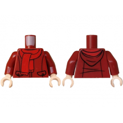 Torso Hoodie with Black Trim and Pockets, Red Striped Scarf Pattern / Dark Red Arms / Light Nougat Hands: {нов тъмно червен}
