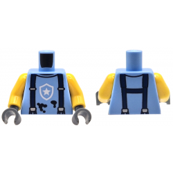 Torso Police Sleeveless Shirt with White Star Badge Logo, Dark Blue Suspenders and Black Splotches Pattern / Yellow Arms / Dark Bluish Gray Hands: {светло кралско син}