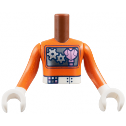 Torso Mini Doll Boy Reddish Orange Robot Costume, Dark Silver Box with Silver Gears and Metallic Pink Heart, White Belt Pattern, Reddish Orange Arms / Sleeves with White Hands / Gloves: {червеникаво-кафяв}
