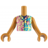 Torso Mini Doll Boy Yellowish Green Sleeveless Shirt with Dark Azure Flowers and Dark Pink Wavy Stripes Pattern, Medium Nougat Arms with Hands: {умерен нуга}