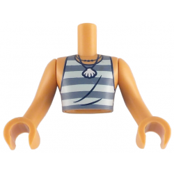 Torso Mini Doll Man Light Aqua and Sand Blue Striped Sleeveless Shirt and Necklace with White Shell Pattern, Nougat Arms with Hands: {нуга}