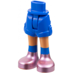 Mini Doll Hips and Shorts Folded Hem with Molded Nougat Legs and Printed Metallic Pink Shoes with Blue Socks Pattern - Thin Hinge: {ярко син}
