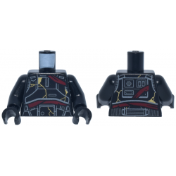 Torso SW Imperial Death Trooper Armor with Dark Silver Lines and Shapes, Dark Red Bandages and Gold Cracks Pattern / Black Arms / Black Hands: {черен}